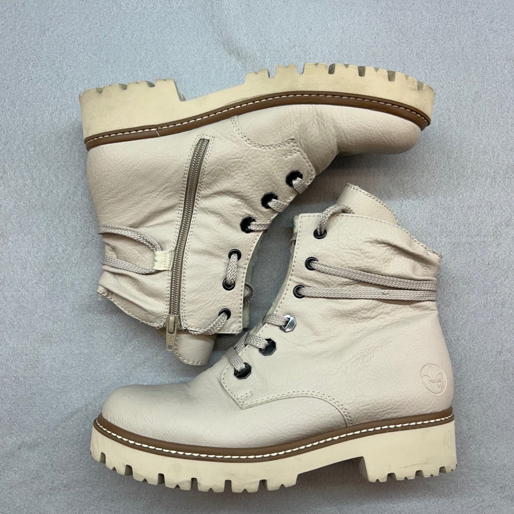 Rieker Antistress Cream Beige Leather Shearling Lined Combat Boots Z5724-60 38